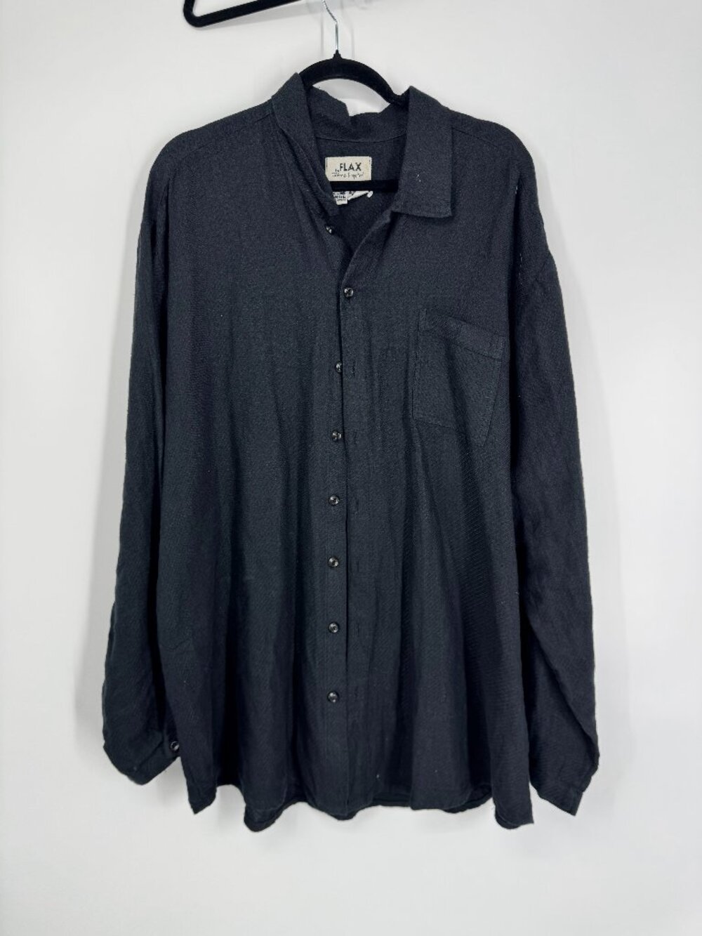 FLAX by Jeanne Engelhart Black Linen Button Down Shirt Size Large